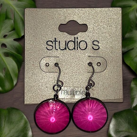 NWT! STUDIO S by Sears Pink Crystal Silver-Tone Dangle Earrings! - Picture 1 of 4